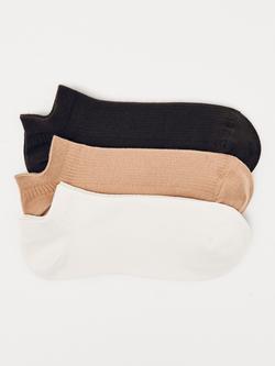 Reiss Callie Ribbed Trainers Socks, Pack of 3, Cream/Chocolate, Cream/Chocolate