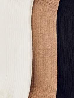 Reiss Callie Ribbed Trainers Socks, Pack of 3, Cream/Chocolate - view 2, Cream/Chocolate