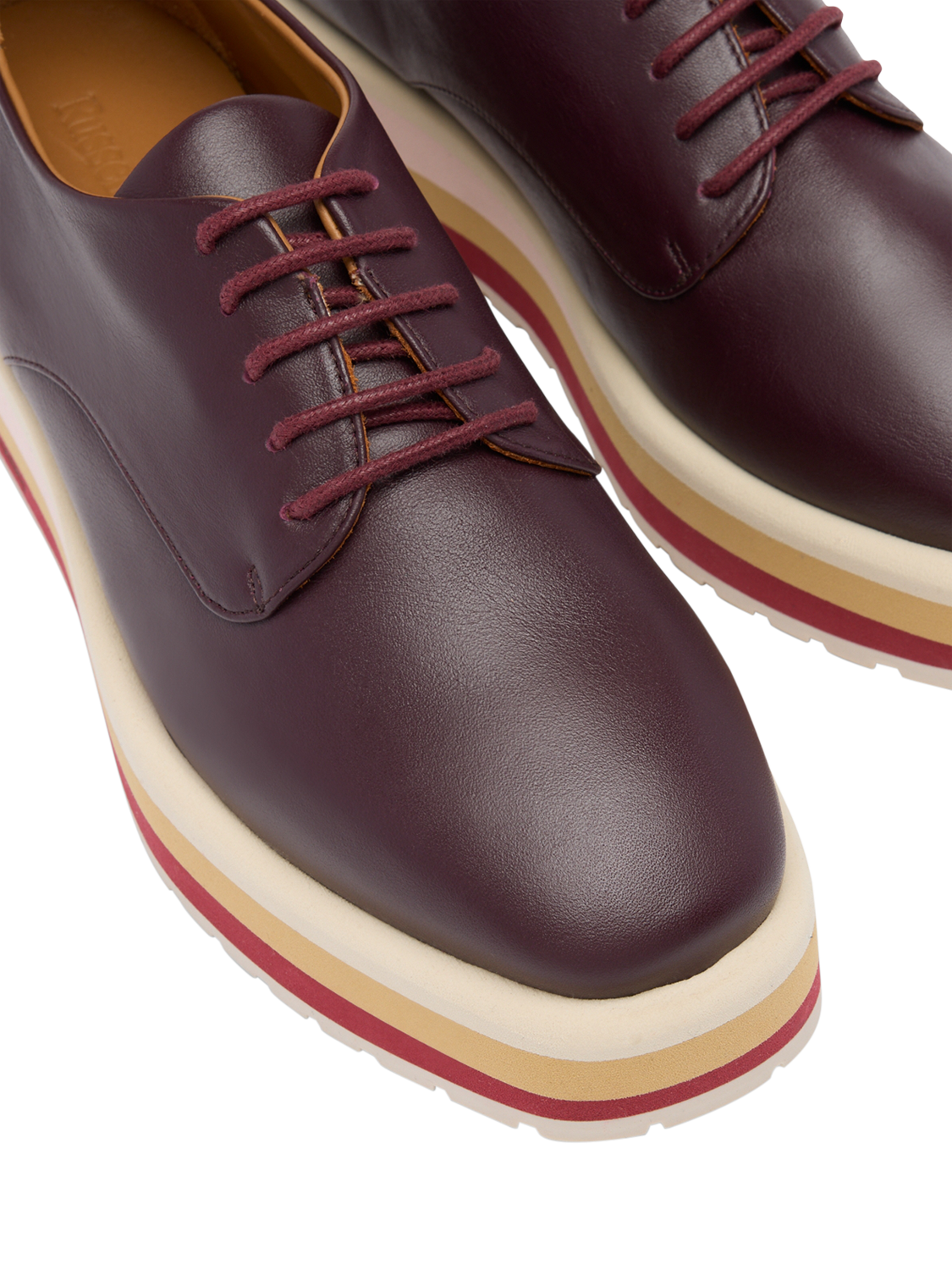 Product image 4 of 4, which shows Russell & Bromley Blakelow Leather Lace Up Flatform Trainers, Red, 3