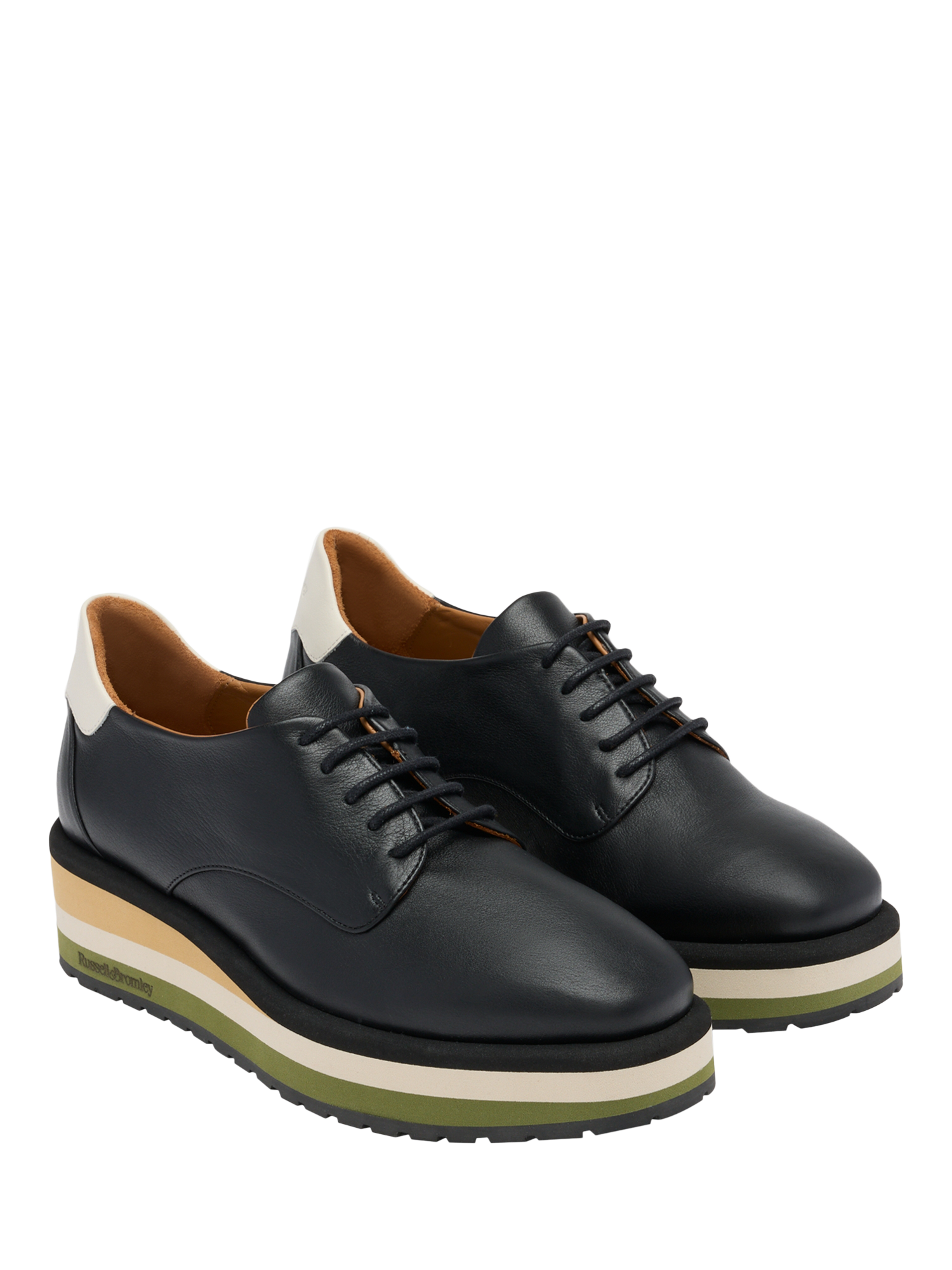 Product image 2 of 4, which shows Russell & Bromley Blakelow Leather Lace Up Flatform Trainers, Black, 6