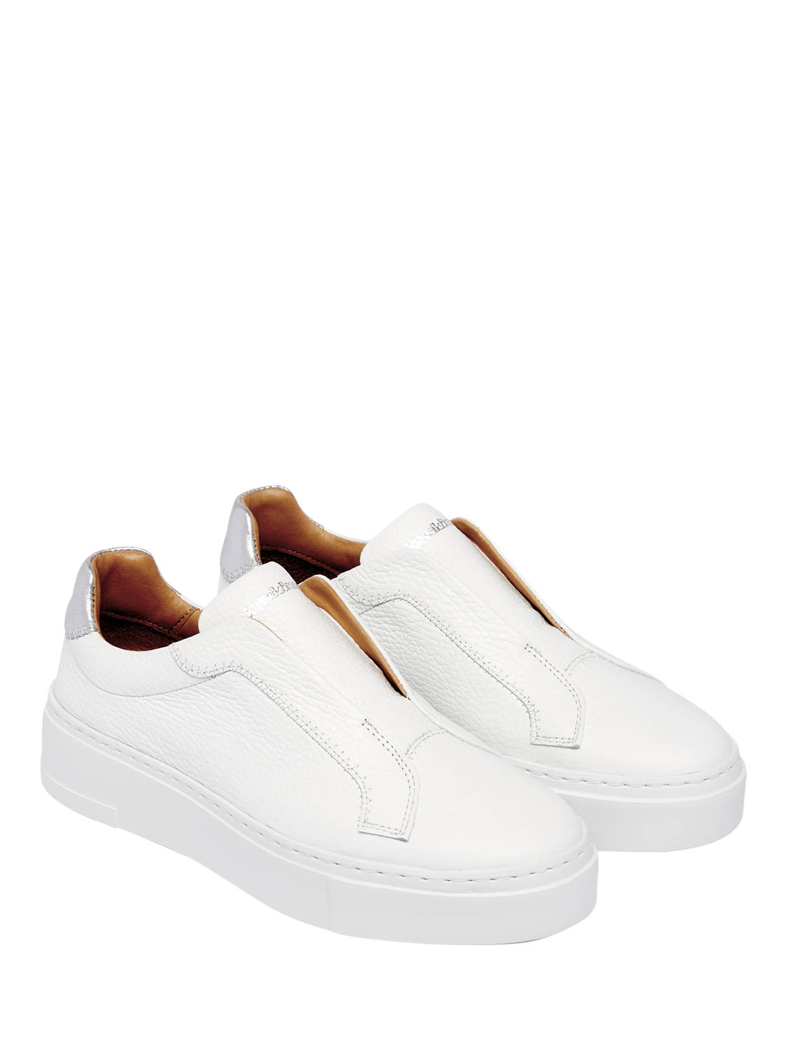 Product image 2 of 5, which shows Russell & Bromley Park Mid Grained Leather Flatform Mid Laceless Trainers, White, 7