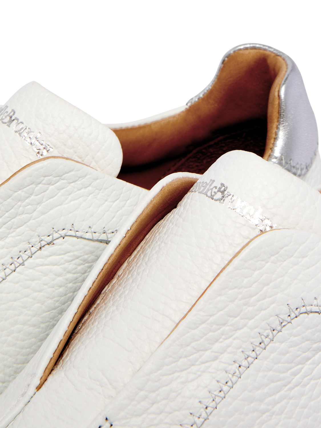 Product image 4 of 5, which shows Russell & Bromley Park Mid Grained Leather Flatform Mid Laceless Trainers, White, 7