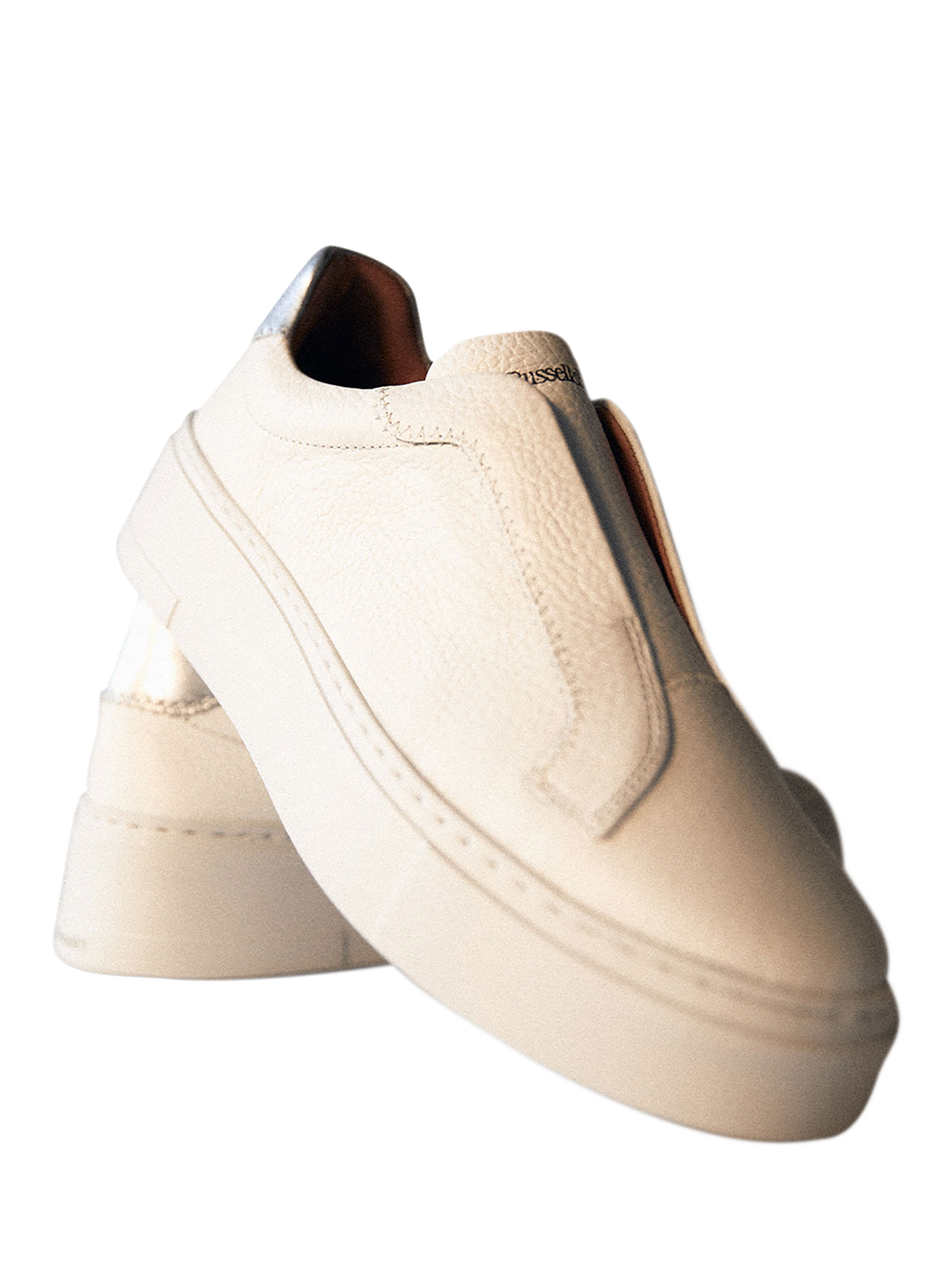Product image 5 of 5, which shows Russell & Bromley Park Mid Grained Leather Flatform Mid Laceless Trainers, White, 7