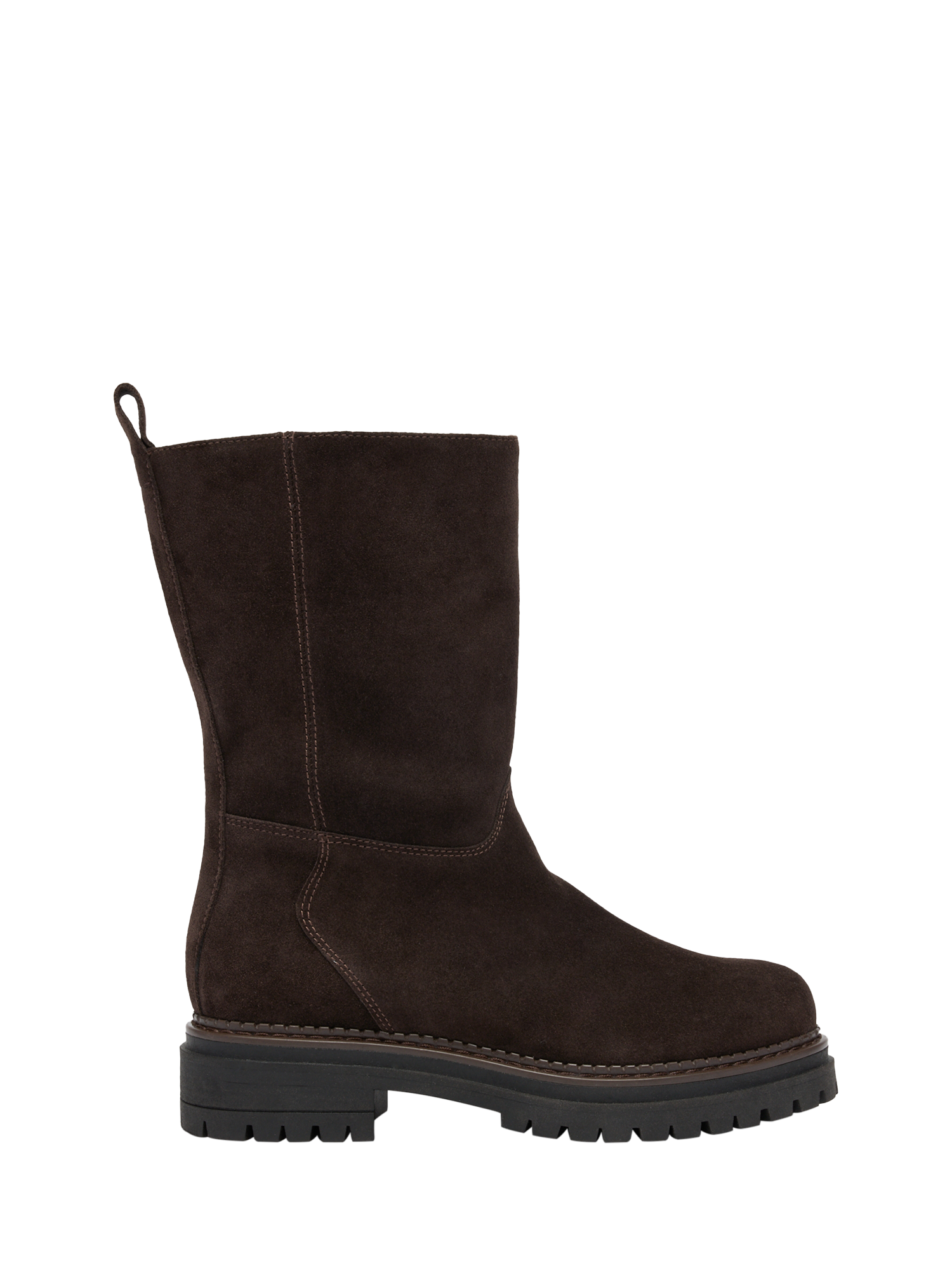 Product image 1 of 4, which shows Russell & Bromley Bikby Suede Clean Biker Boots, Brown, 3