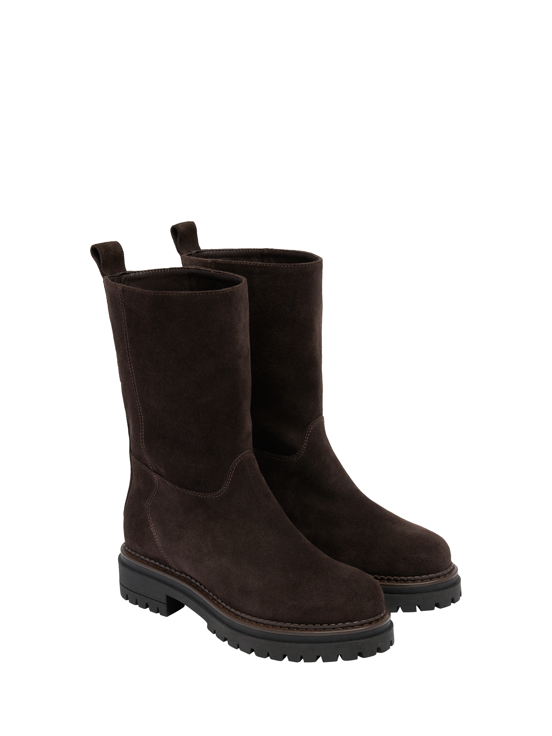 Product image 2 of 4, which shows Russell & Bromley Bikby Suede Clean Biker Boots, Brown, 3