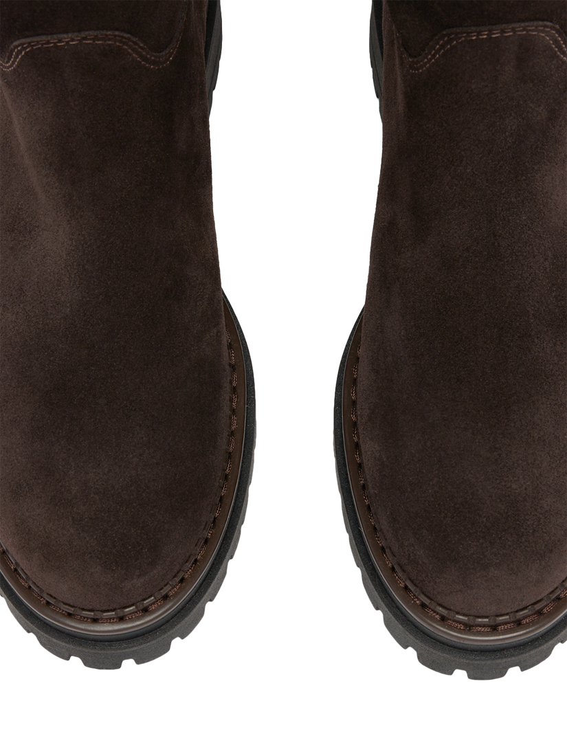 Product image 4 of 4, which shows Russell & Bromley Bikby Suede Clean Biker Boots, Brown, 3