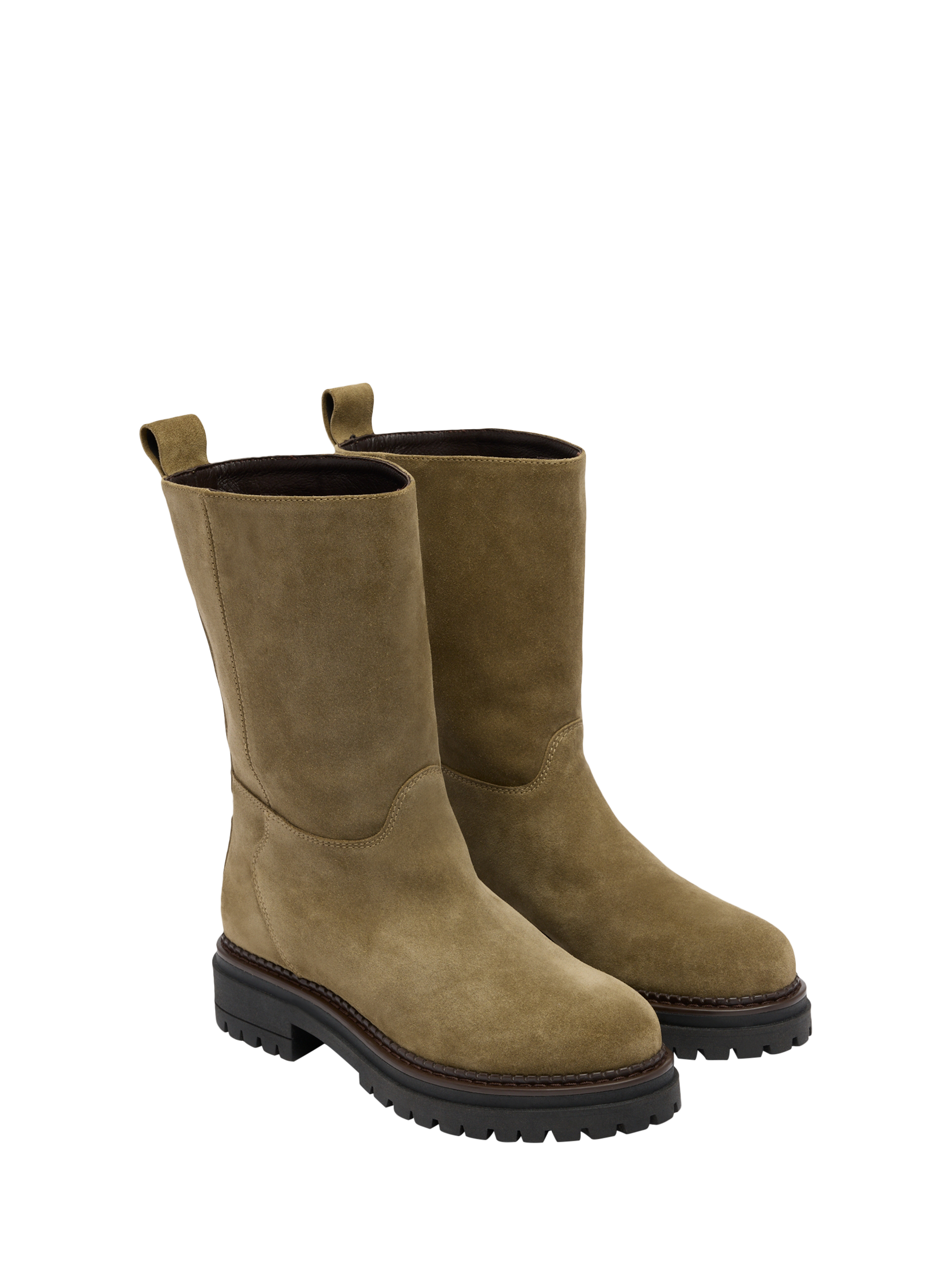 Product image 2 of 4, which shows Russell & Bromley Bikby Suede Clean Biker Boots, Green, 3