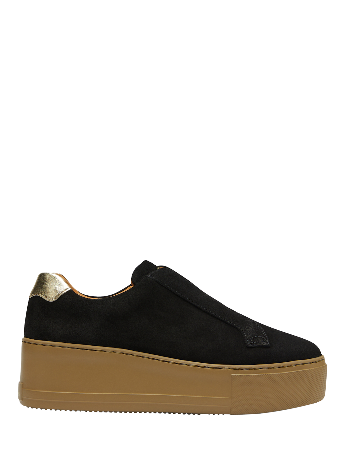Product image 1 of 5, which shows Russell & Bromley Park Up Suede Laceless Flatform Trainers, Black, 5