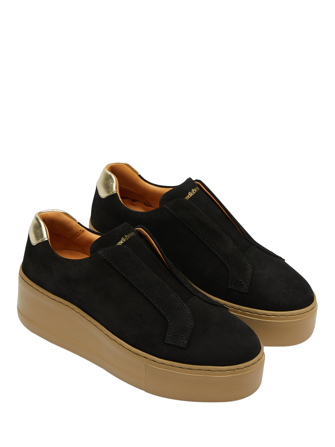 Product image 2 of 5, which shows Russell & Bromley Park Up Suede Laceless Flatform Trainers, Black, 5