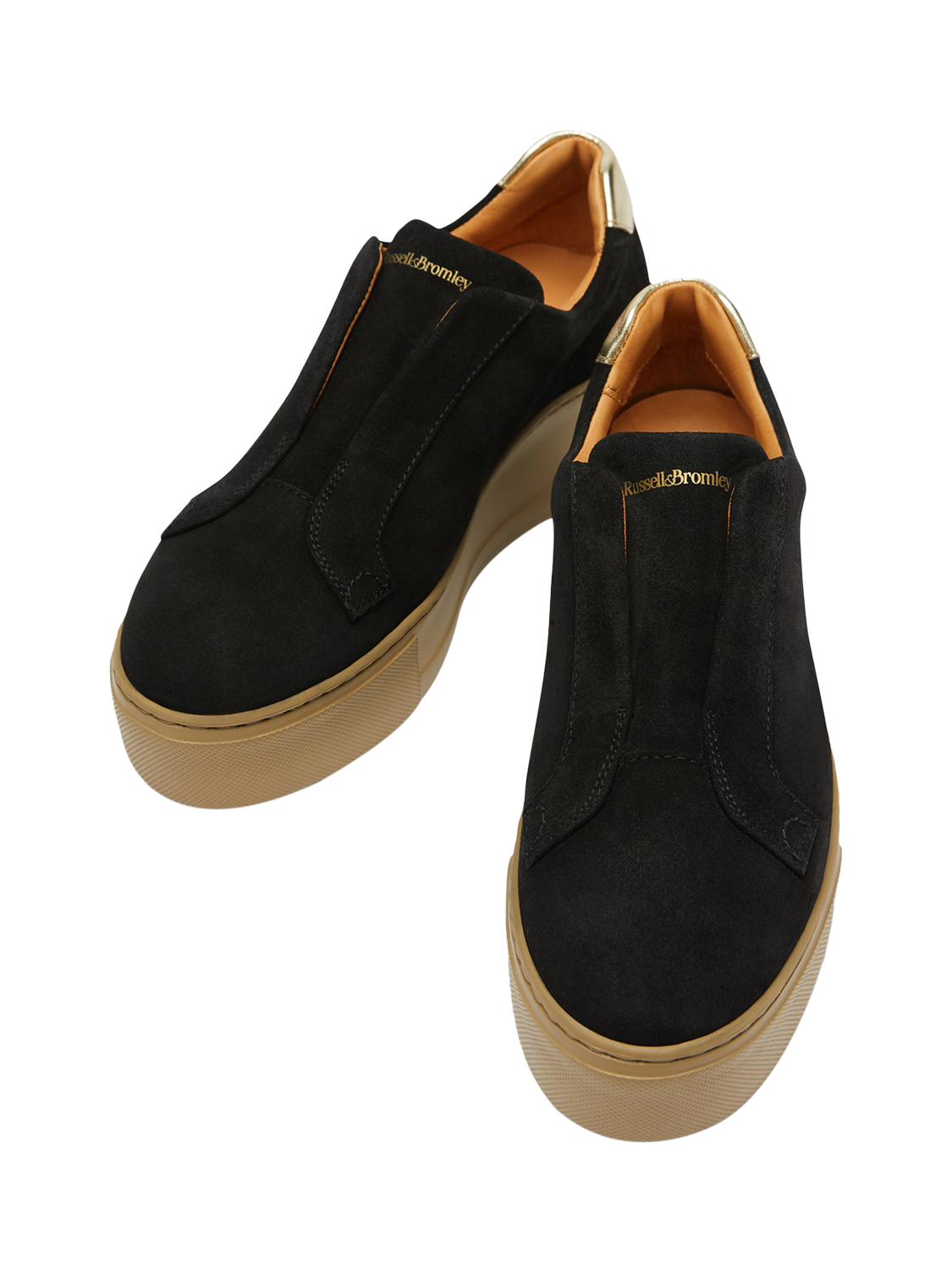 Product image 3 of 5, which shows Russell & Bromley Park Up Suede Laceless Flatform Trainers, Black, 5