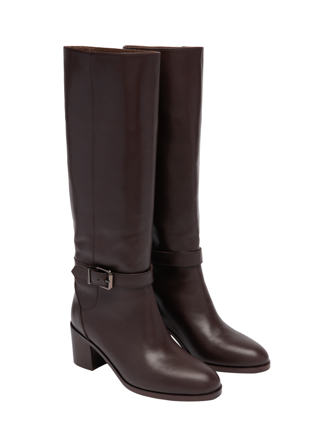 Product image 2 of 4, which shows Russell & Bromley Mellor Leather Knee High Boots, Brown, 3
