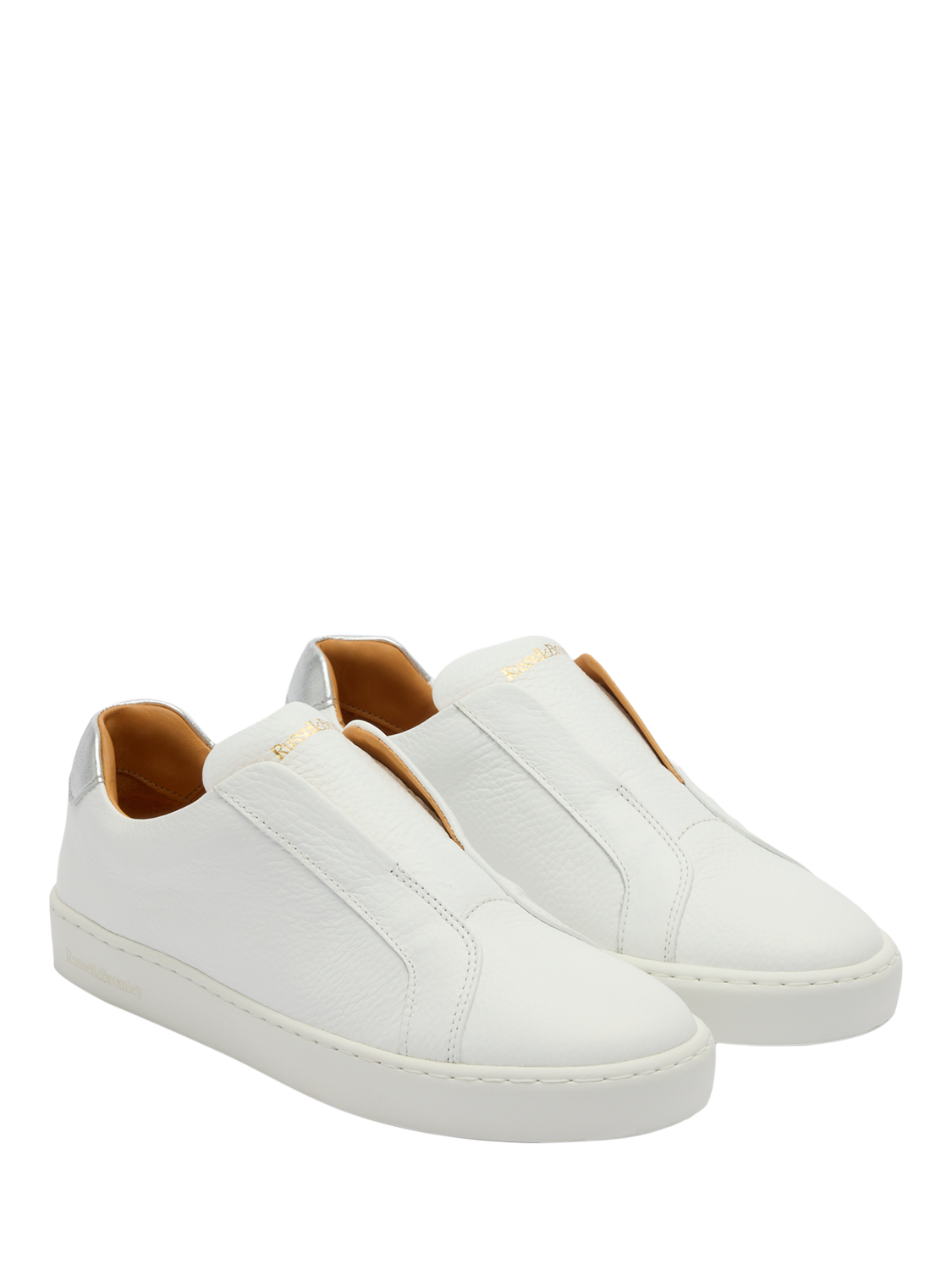 Product image 2 of 4, which shows Russell & Bromley Pear Leather Laceless Trainers, White, 4