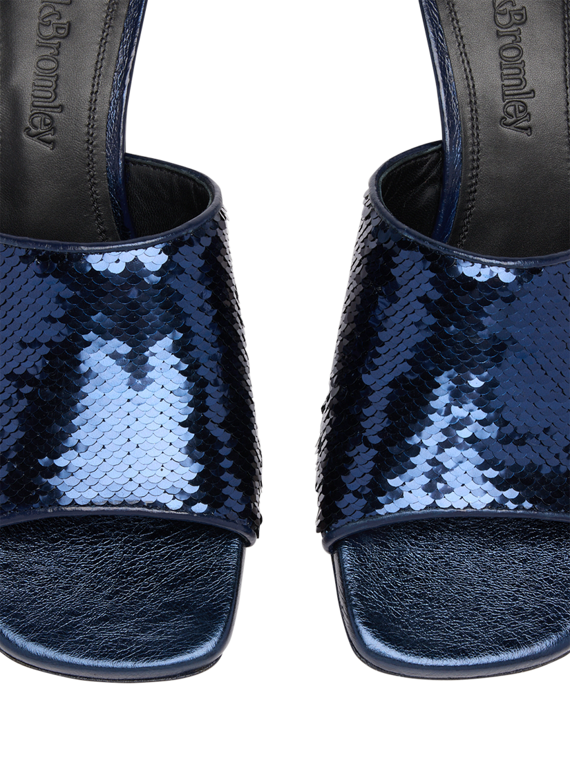 Product image 3 of 4, which shows Russell & Bromley Superstow Mid Heel Mules, Blue, 3