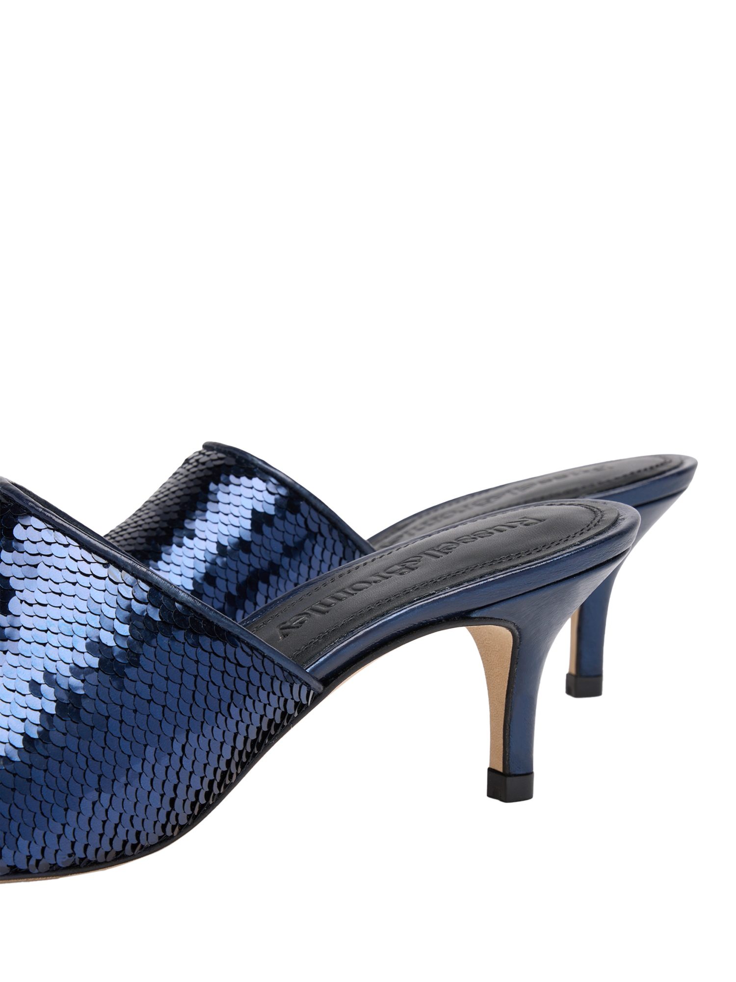 Product image 4 of 4, which shows Russell & Bromley Superstow Mid Heel Mules, Blue, 3