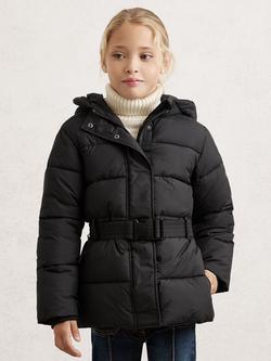 Reiss Kids' Ava Belted Puffer Coat, Black, Black