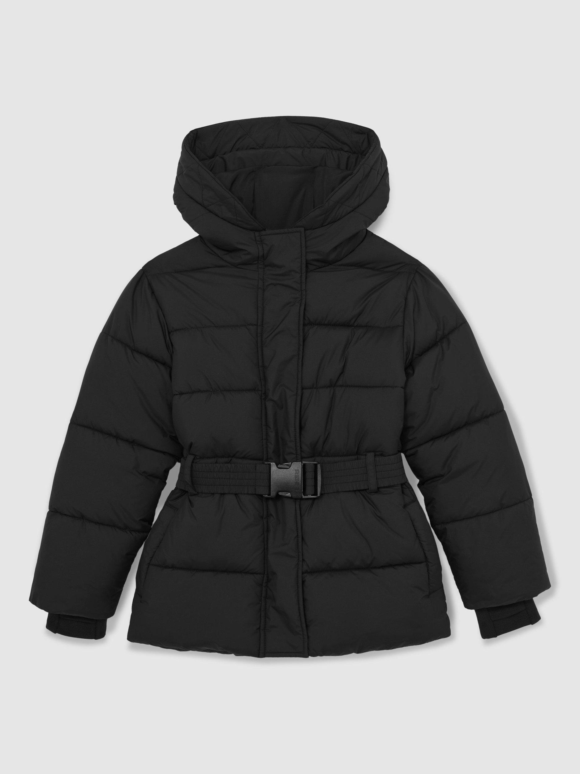 Product image 2 of 4, which shows Reiss Kids' Ava Belted Puffer Coat, Black, 3-4 years