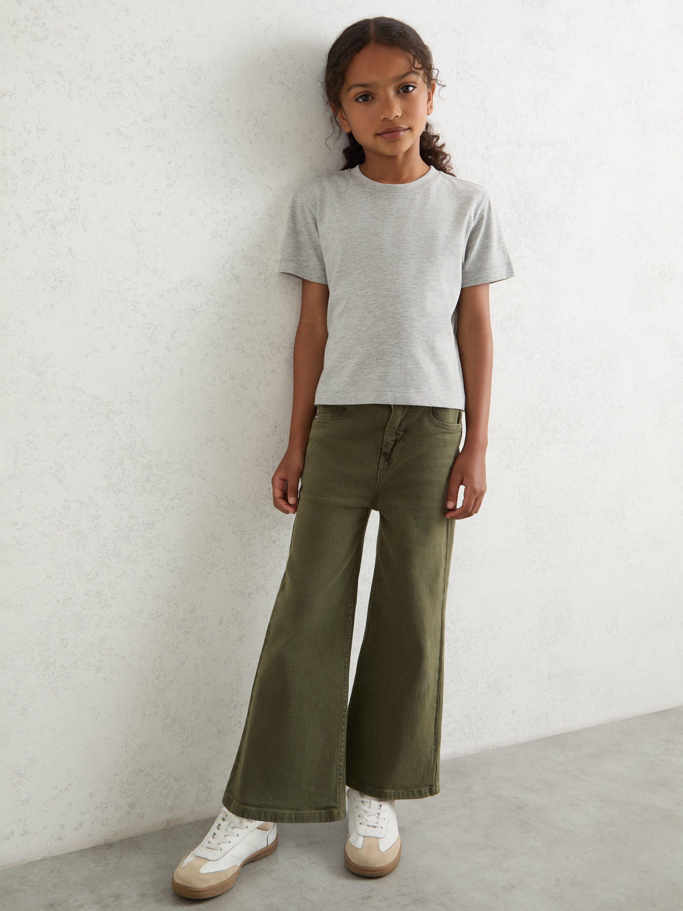 Product image 1 of 4, which shows Reiss Kids' Clea Cotton Blend Jeans, Khaki, 5-6 years