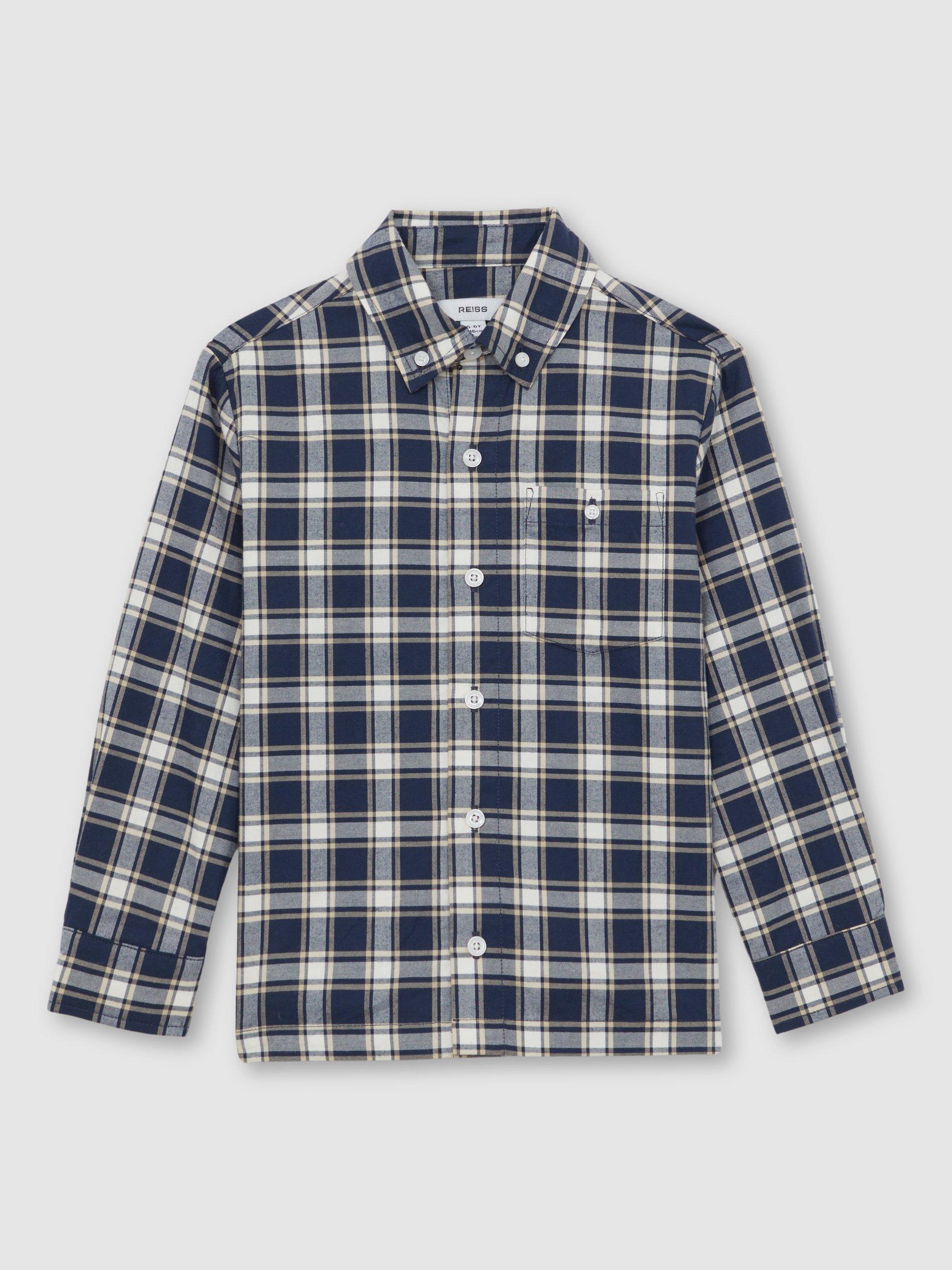 Product image 2 of 4, which shows Reiss Kids' Bailes Checked Shirt, Navy Blue, 3-4 years