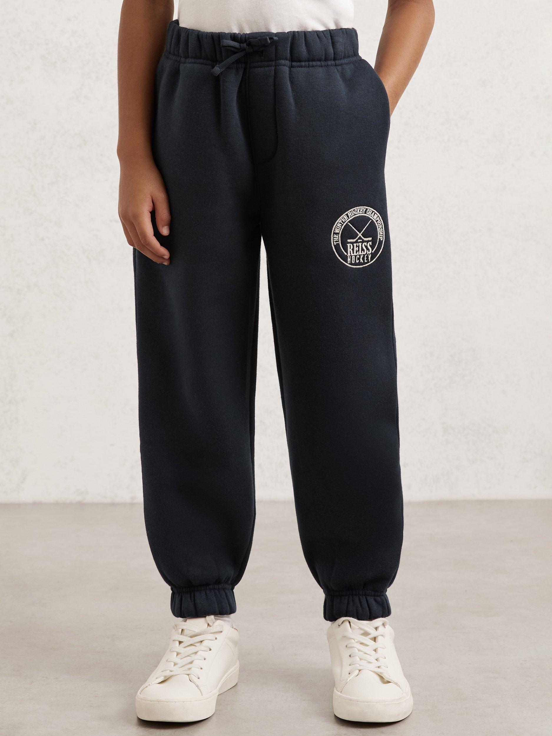 Reiss Kids' Samuel Cotton Blend Drawstring Joggers, Navy