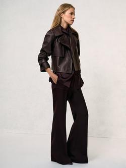 Reiss Bodie Belted Cropped Pure Leather Trench Jacket, Oxblood Burgundy, Oxblood Burgundy