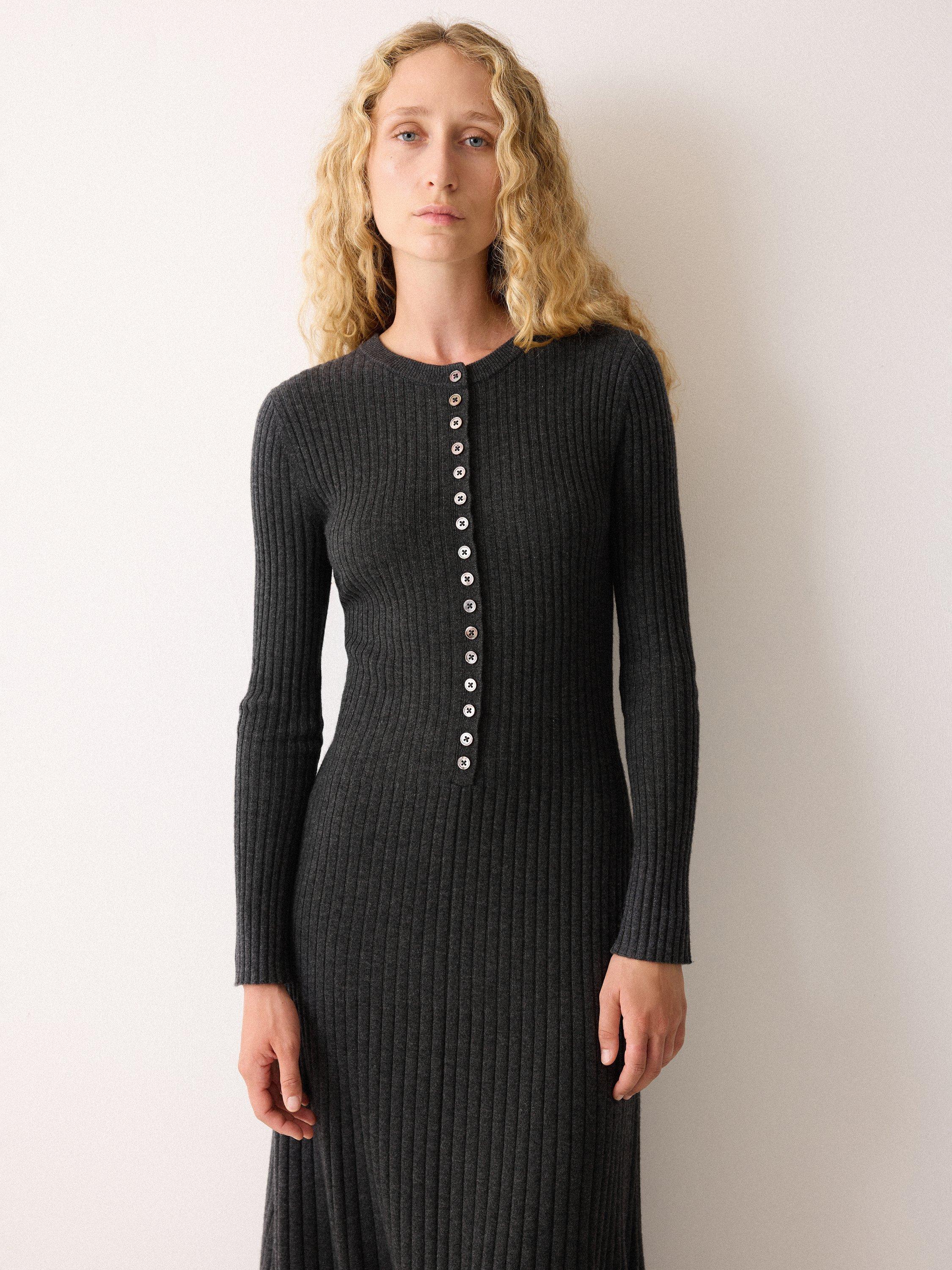 Product image 1 of 6, which shows Jigsaw Rib Knit Wool Rich Dress, Charcoal, M