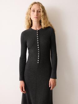 Jigsaw Rib Knit Wool Rich Dress, Charcoal, Charcoal