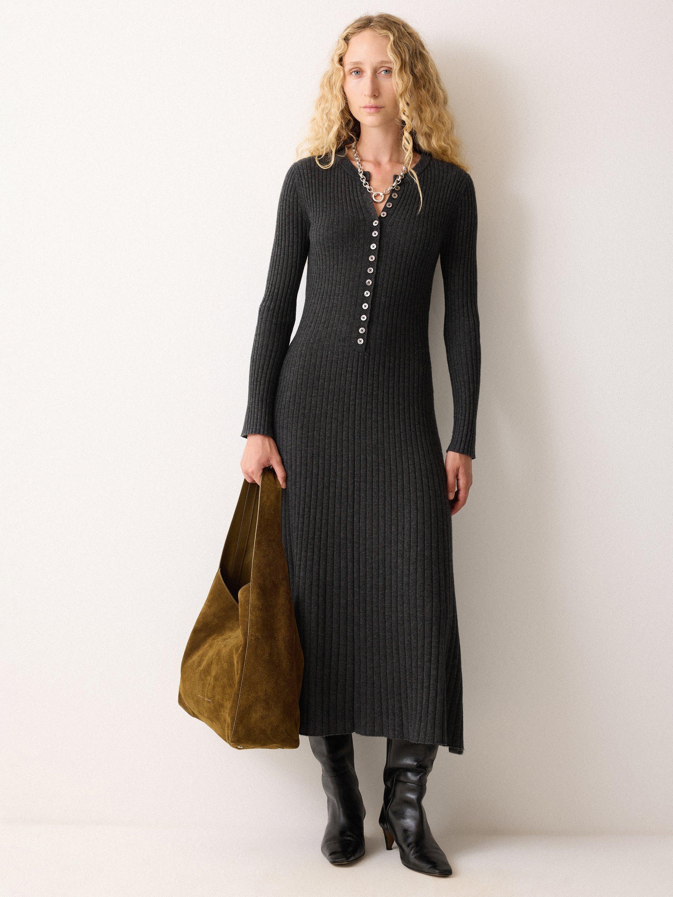 Product image 6 of 6, which shows Jigsaw Rib Knit Wool Rich Dress, Charcoal, M
