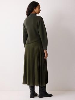 Jigsaw Pleated Skirt Wool Rich Jumper Dress, Khaki - view 2, Khaki