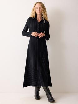 Jigsaw Pinstripe Wool Rich Shirt Dress, Dark Navy, Dark Navy