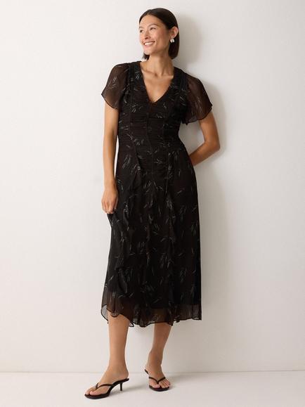 Jigsaw Wheat Flower Bias Cut Dress, Brown, Brown