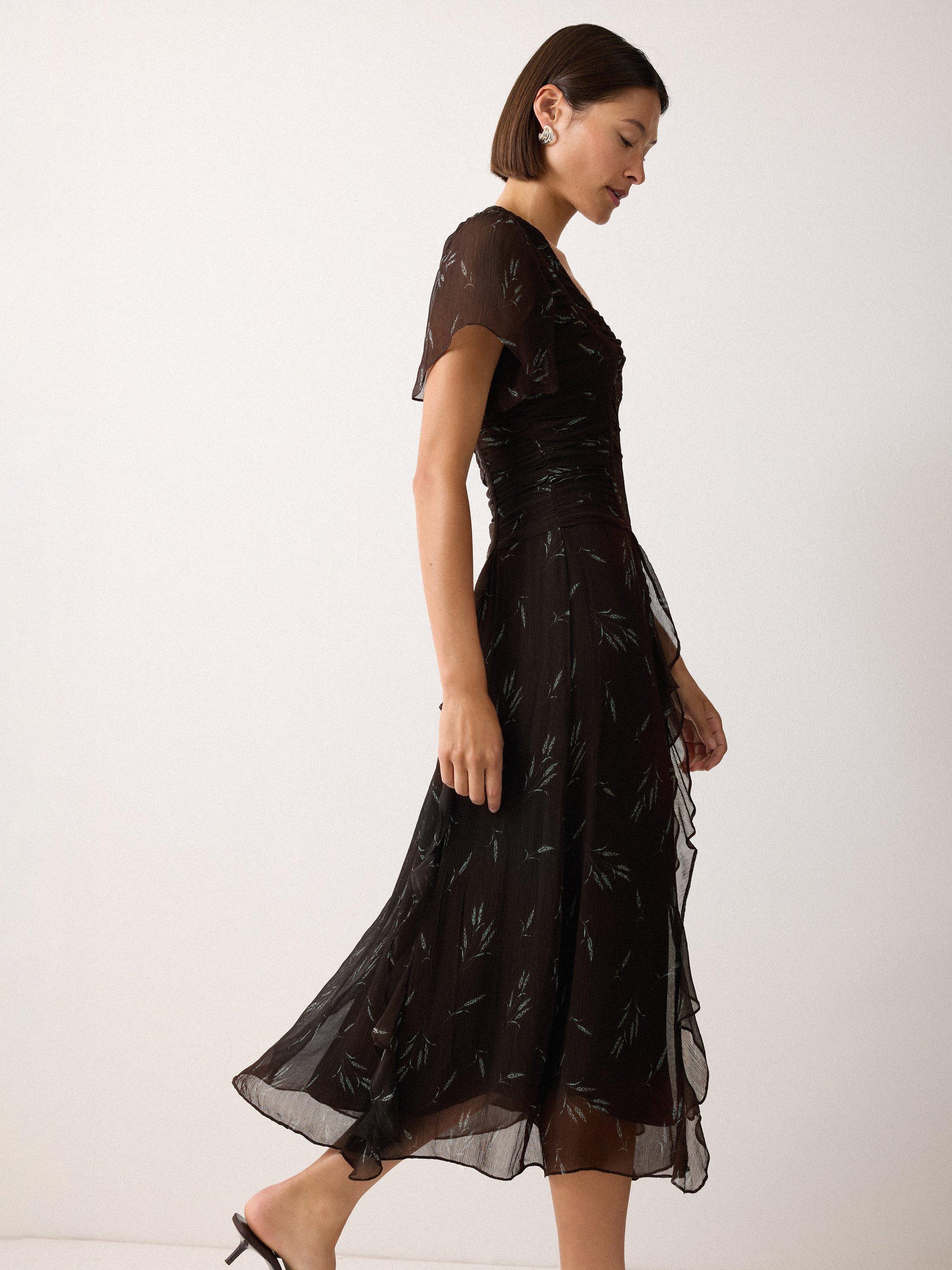 Product image 4 of 5, which shows Jigsaw Wheat Flower Bias Cut Dress, Brown, 6