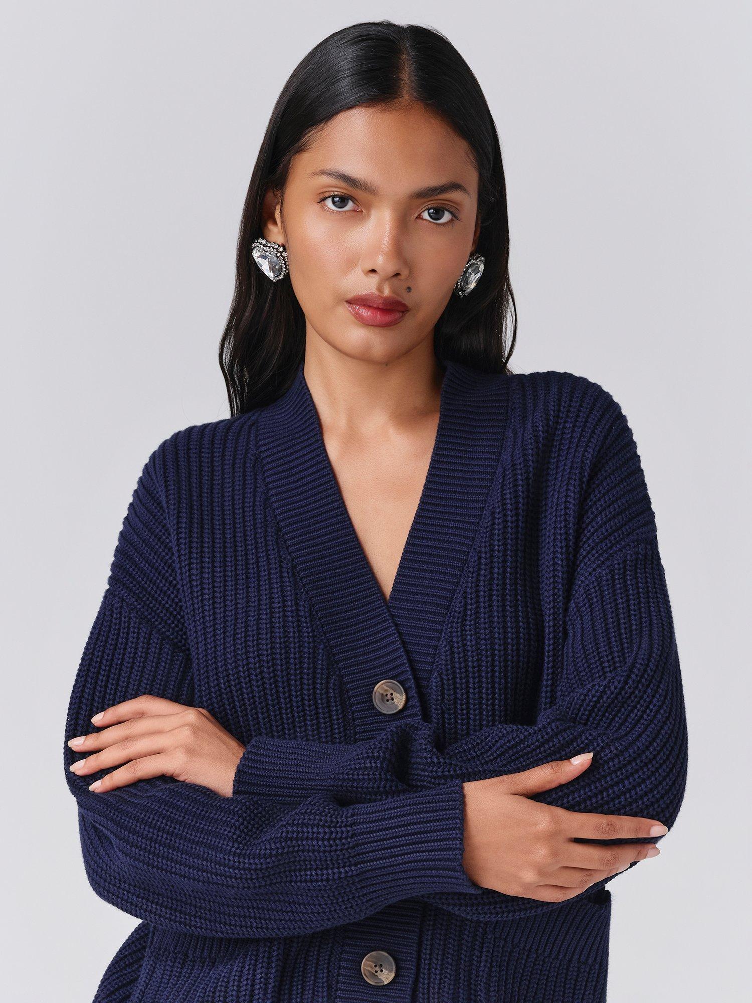 Product image 2 of 5, which shows Ghost Lyla V-Neck Cardigan, Navy, XS