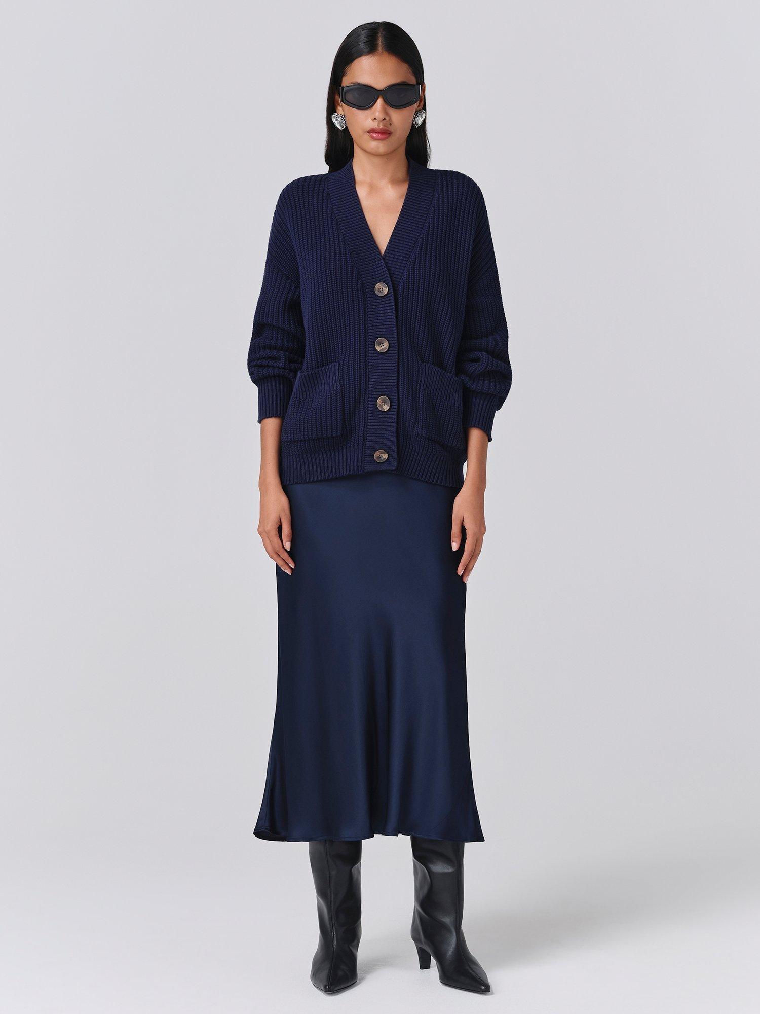 Product image 3 of 5, which shows Ghost Lyla V-Neck Cardigan, Navy, XS