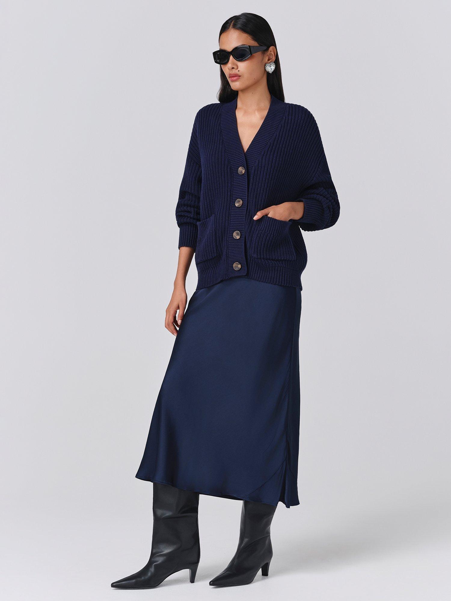 Product image 4 of 5, which shows Ghost Lyla V-Neck Cardigan, Navy, XS