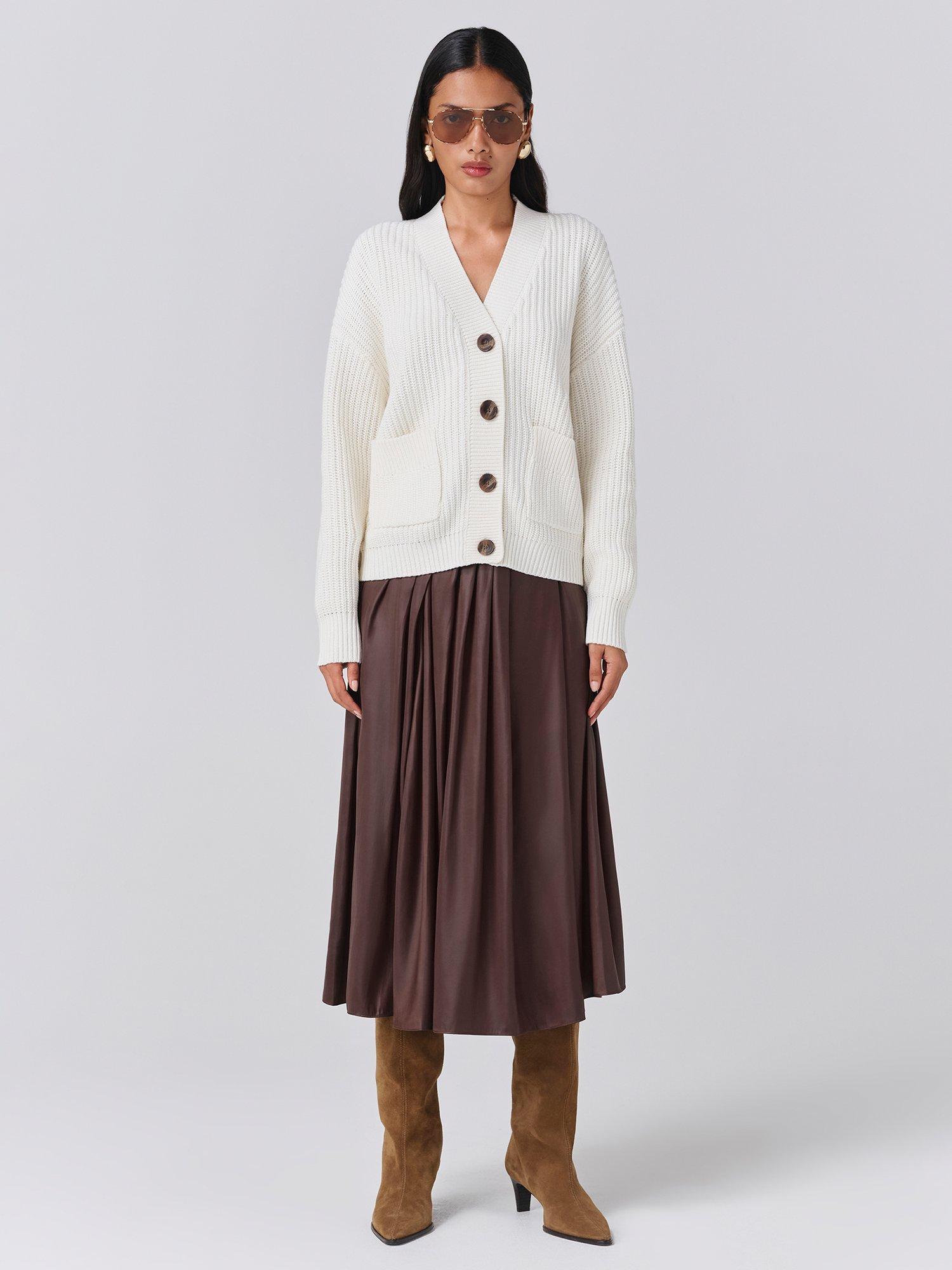 Product image 2 of 5, which shows Ghost Lyla V-Neck Cardigan, Ivory, XS