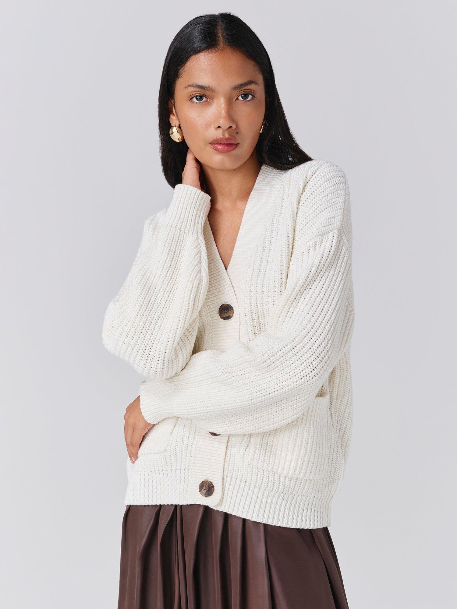 Product image 4 of 5, which shows Ghost Lyla V-Neck Cardigan, Ivory, XS