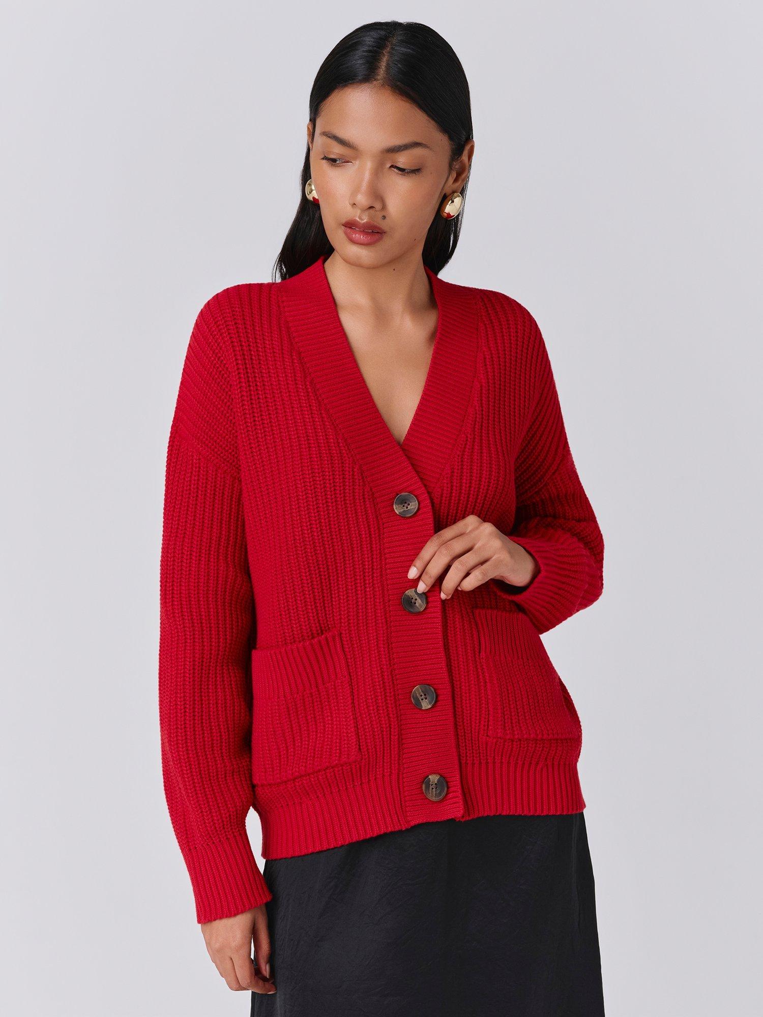 Product image 1 of 5, which shows Ghost Lyla V-Neck Cardigan, Red, XS