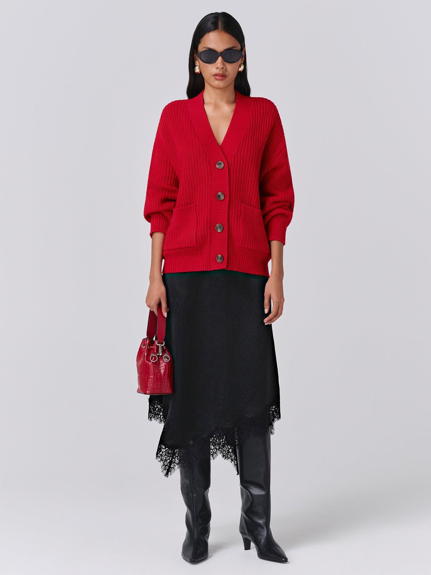Product image 3 of 5, which shows Ghost Lyla V-Neck Cardigan, Red, XS