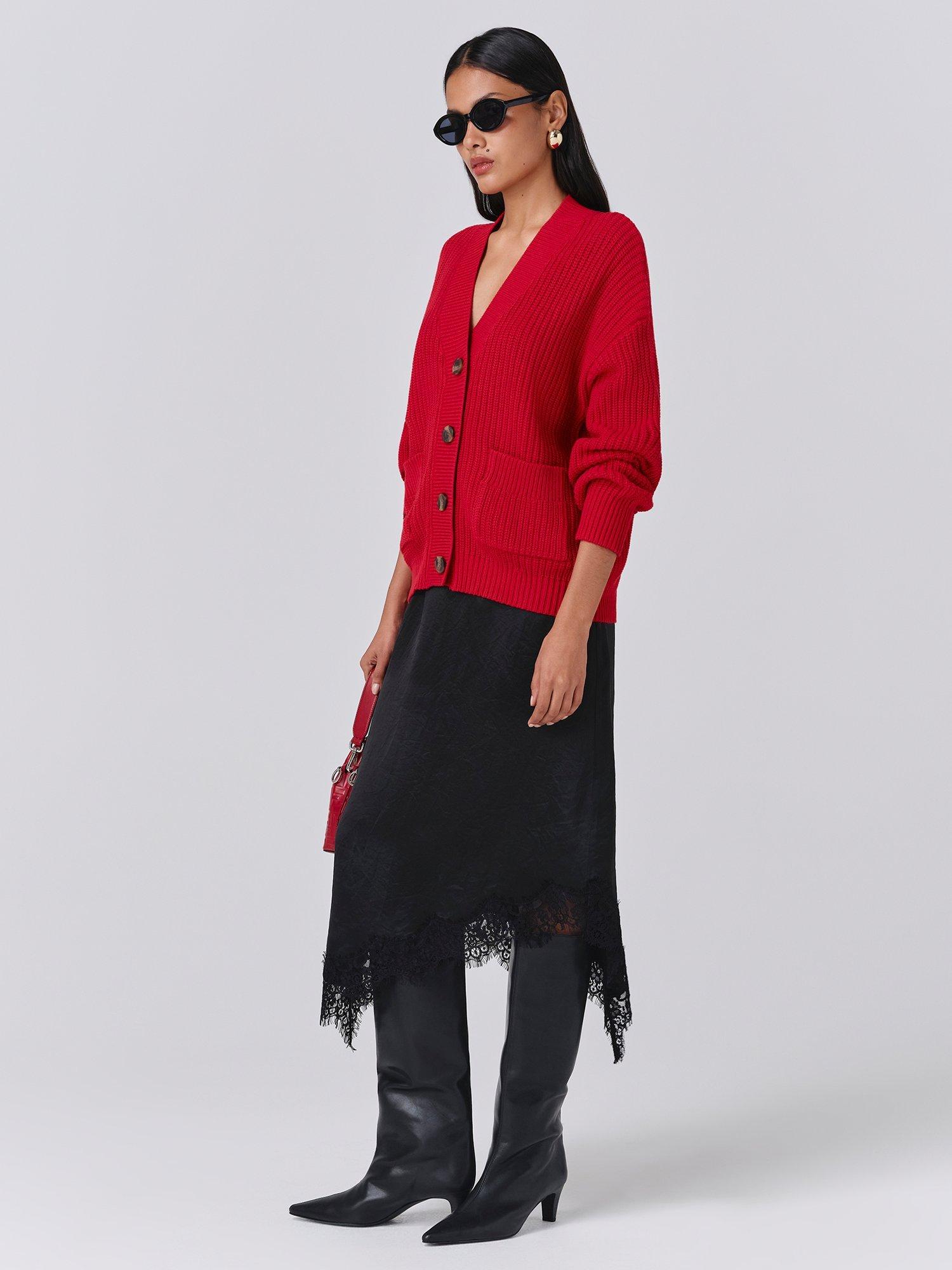 Product image 4 of 5, which shows Ghost Lyla V-Neck Cardigan, Red, XS