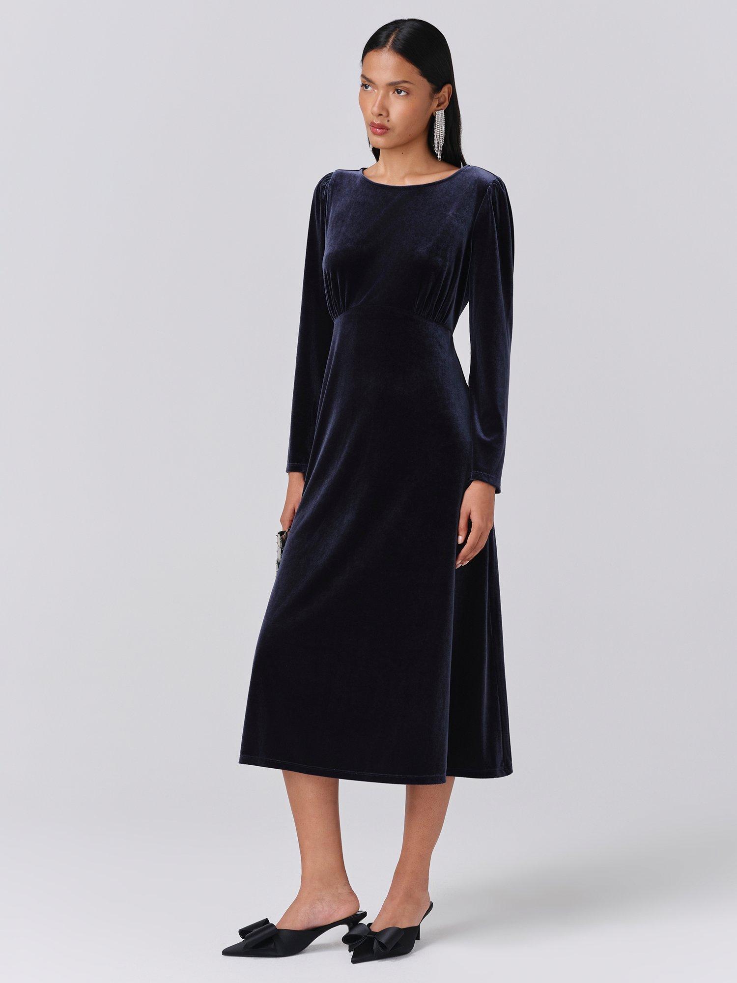 Product image 2 of 5, which shows Ghost Adeline Velvet Midi Dress, Grey, XS