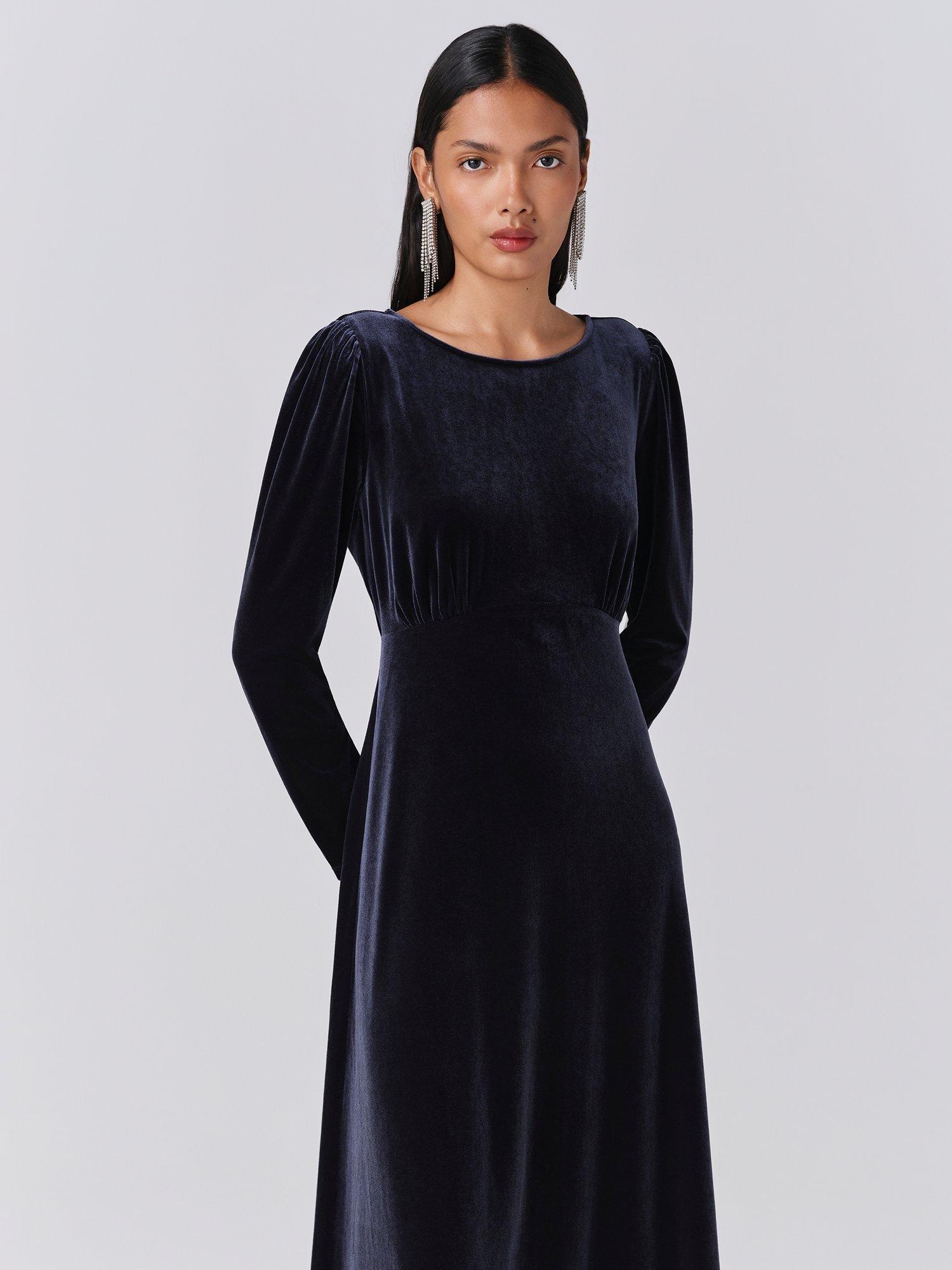 Product image 3 of 5, which shows Ghost Adeline Velvet Midi Dress, Grey, XS