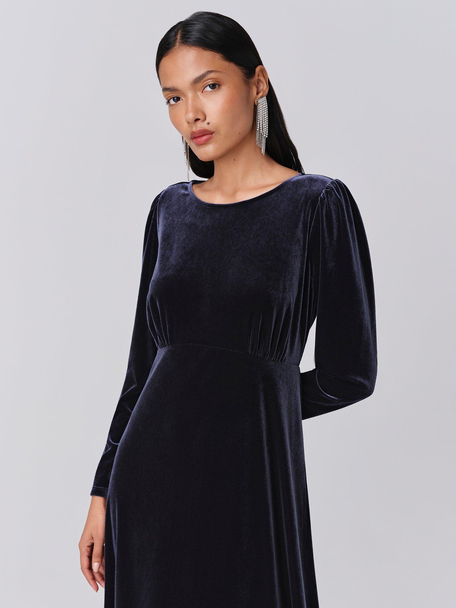 Product image 4 of 5, which shows Ghost Adeline Velvet Midi Dress, Grey, XS