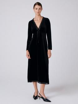 Ghost Amelia Velvet V-Neck Midi Dress, Black