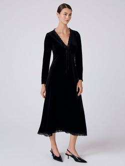 Ghost Amelia Velvet V-Neck Midi Dress - view 2, Black