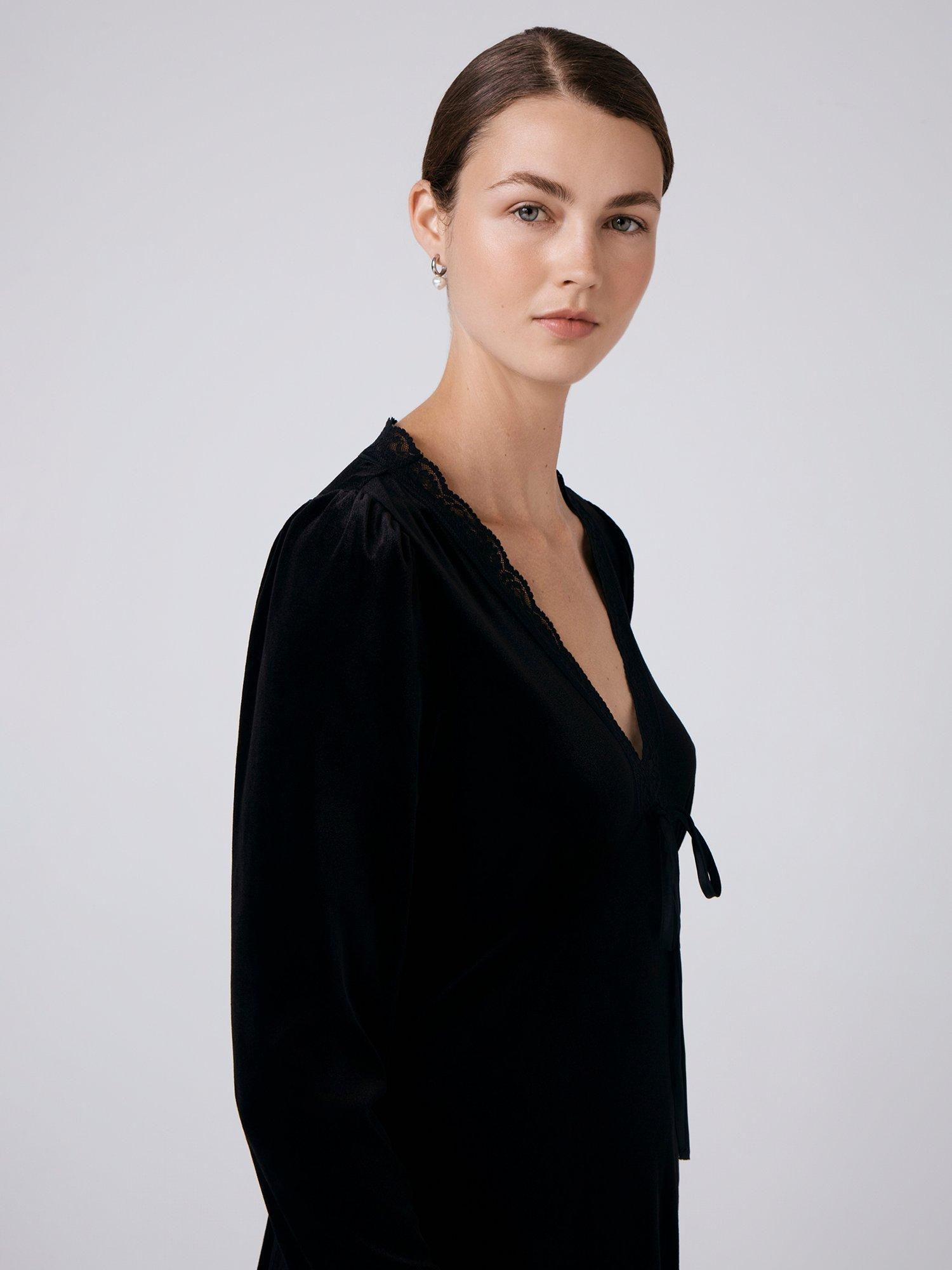 Product image 4 of 5, which shows Ghost Amelia Velvet V-Neck Midi Dress, Black, XS