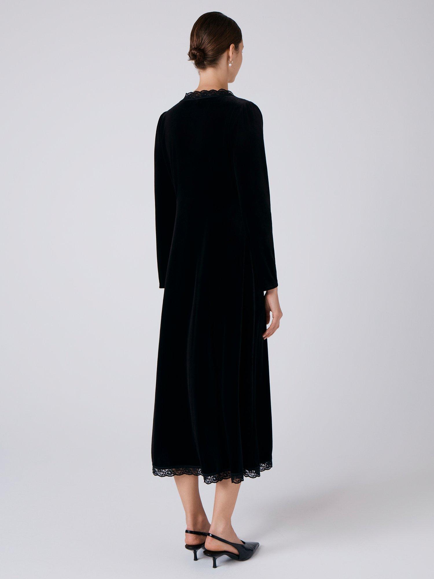 Product image 5 of 5, which shows Ghost Amelia Velvet V-Neck Midi Dress, Black, XS