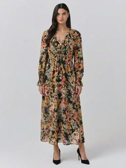 Ghost Aurora Floral Midi Dress, Black/Multi, Black/Multi