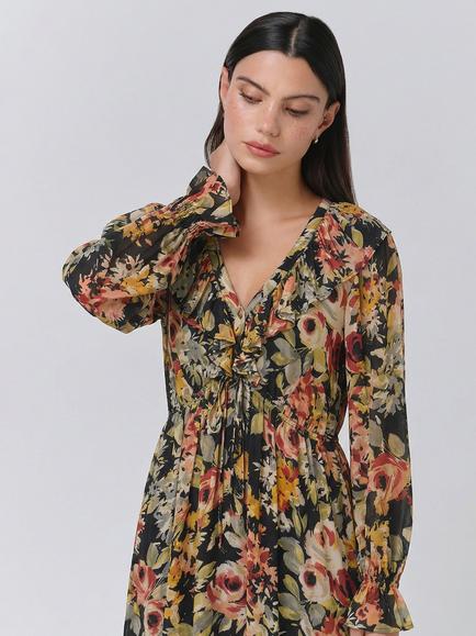 Ghost Aurora Floral Midi Dress, Black/Multi - view 2, Black/Multi