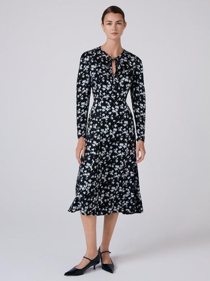 Ghost Ana Floral Midi Dress, Black/Blue, Black/Blue