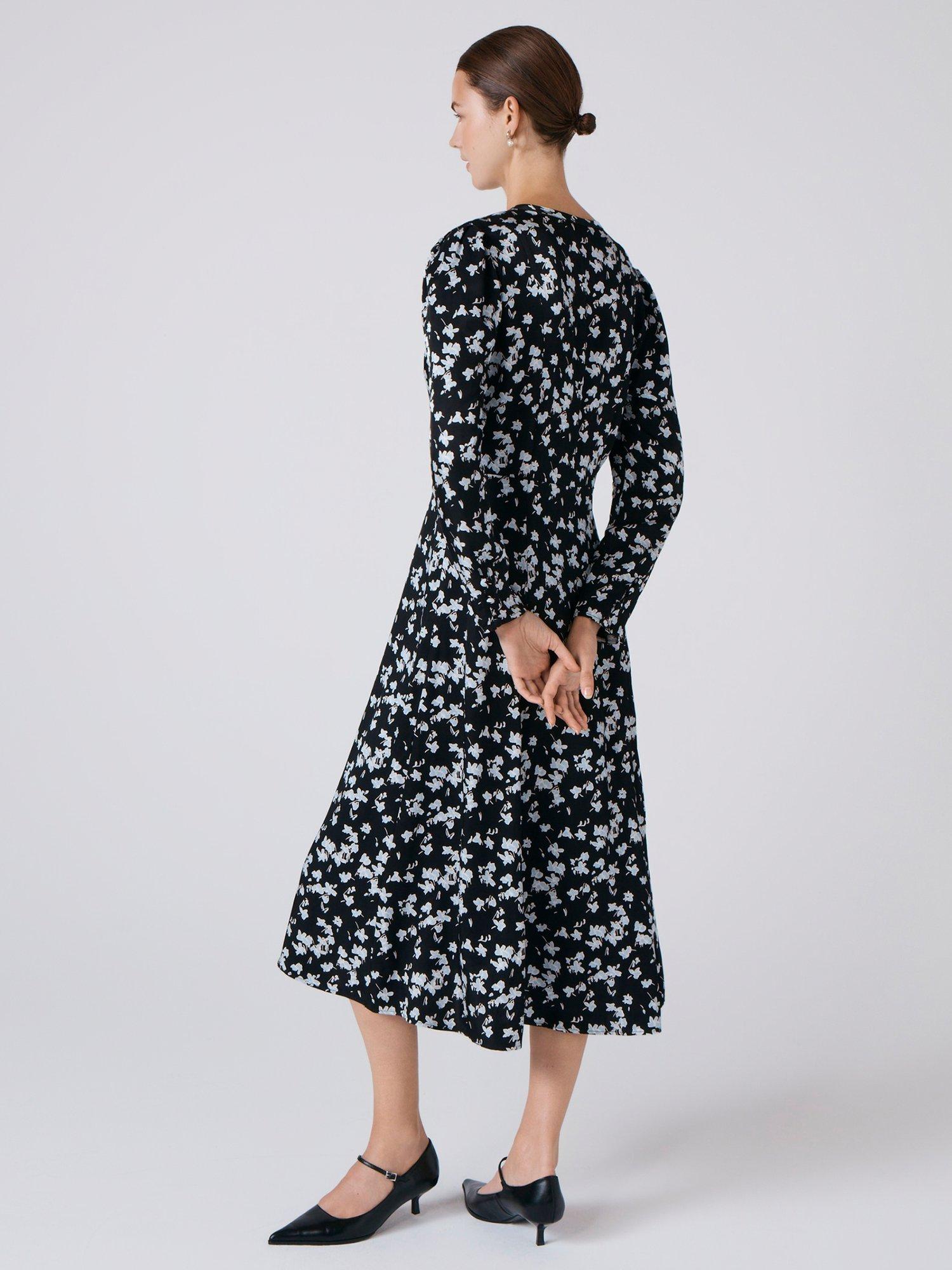 Product image 3 of 6, which shows Ghost Ana Floral Midi Dress, Black/Blue, XS